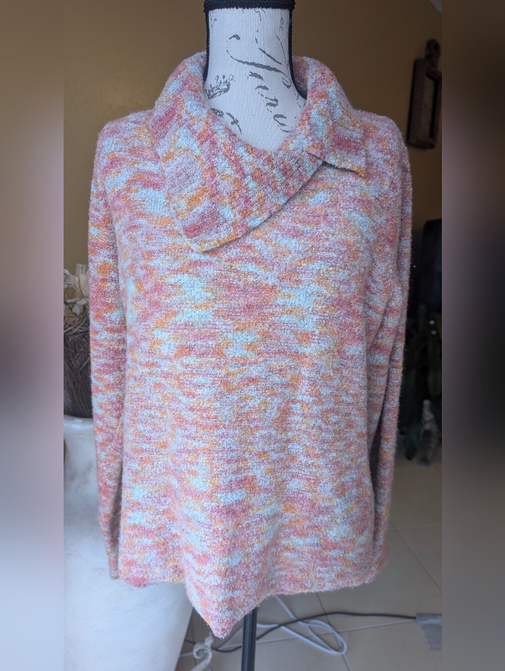 JH Collectibles Multicolor Peach-Cream Cowl Neck Knit Sweater Size XL